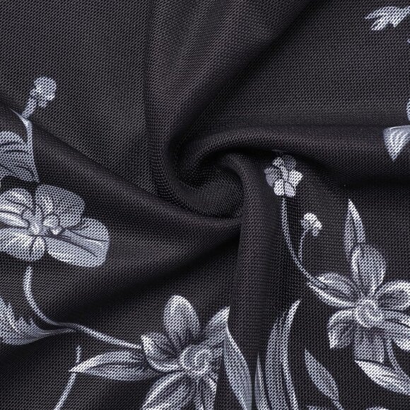 Women's Short Sleeve V Neck Blouses Shirts Floral Double Layers Mesh Tunics Tops - Picture 4 of 4